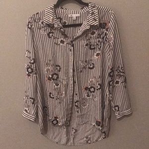 DR2 stripes and floral high low button down